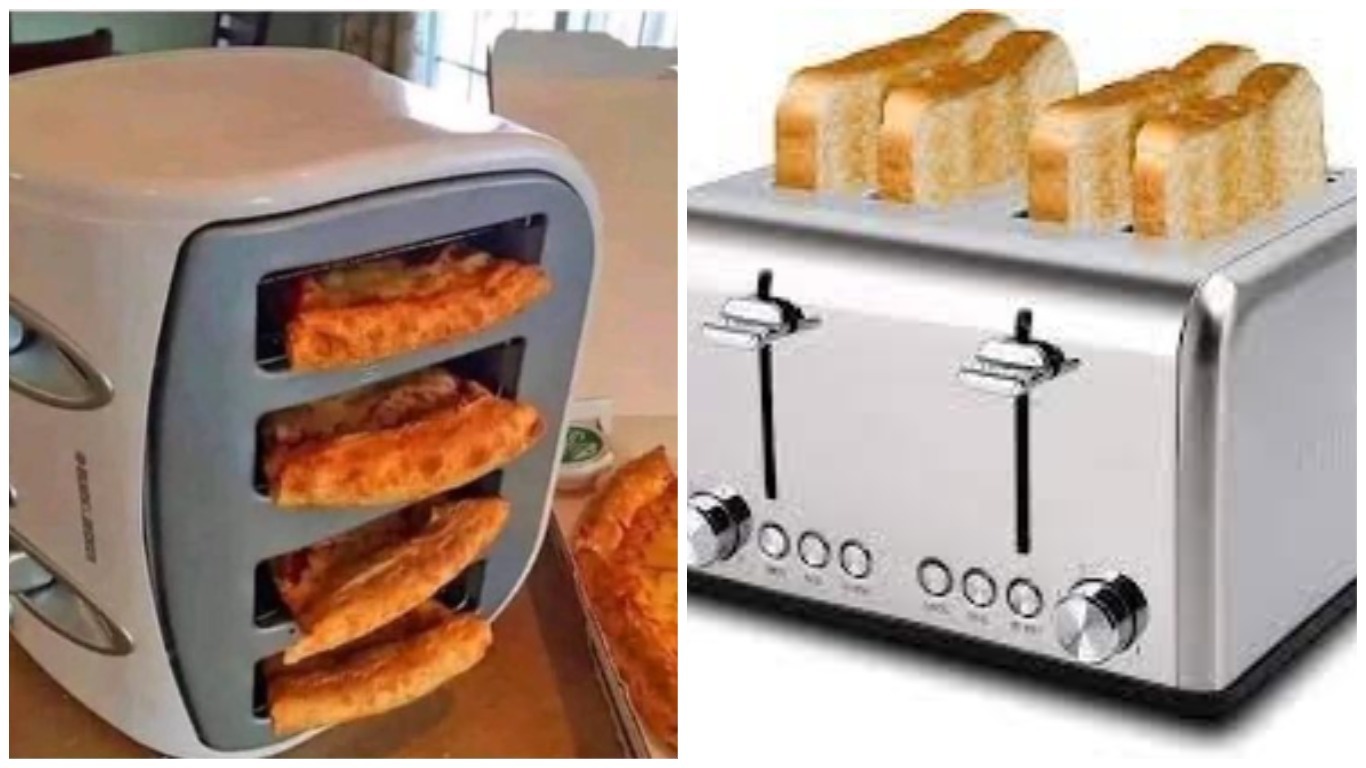 Is it safe to heat food items by turning the toaster on its side